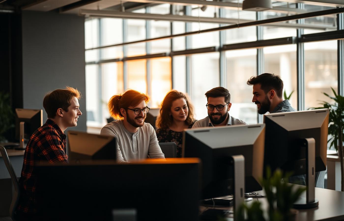 Software engineering team collaborating